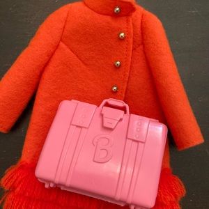 Barbie by Mattel Vintage 1970’s Fiery Felt Orange coat  and vintage suitcase